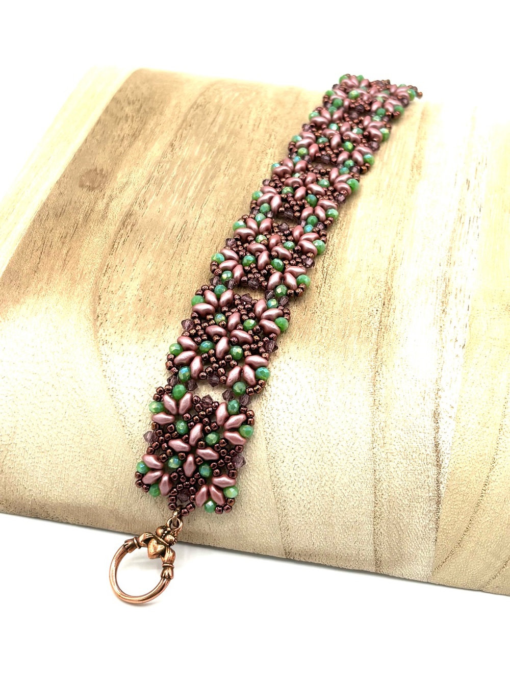Hand Crafted Copper Pink and Green Victorian Style Bracelet
